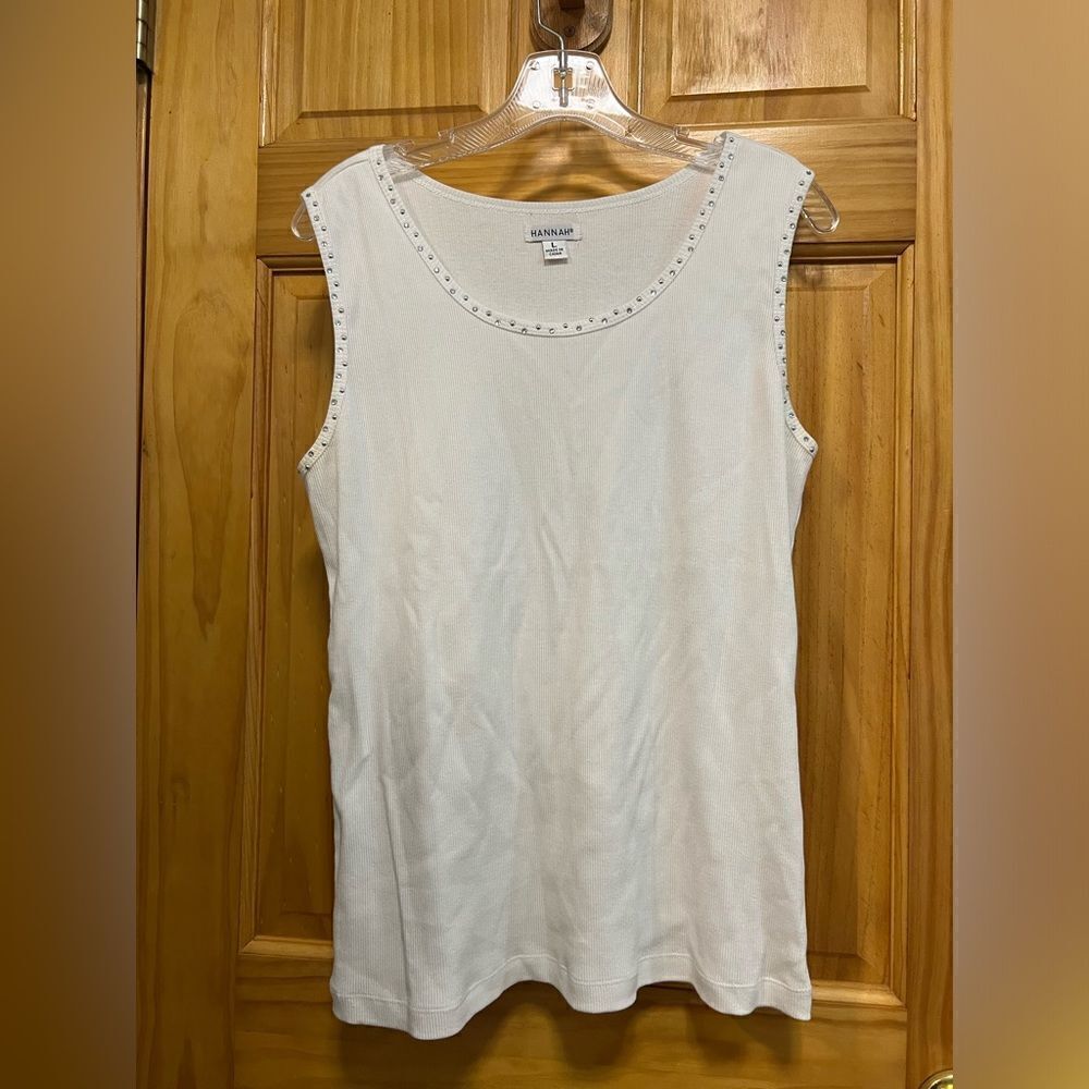 Hannah size L white layering tank with rhinestone embellishments